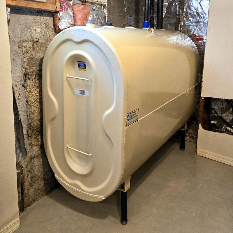 Granby steel oil tank installed in a Long Island basement
