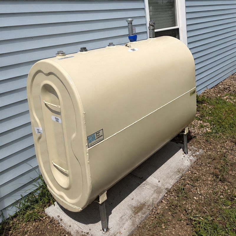 Granby steel oil tank installed outdoors on a concrete pad at a Long Island home by Domino Fuel