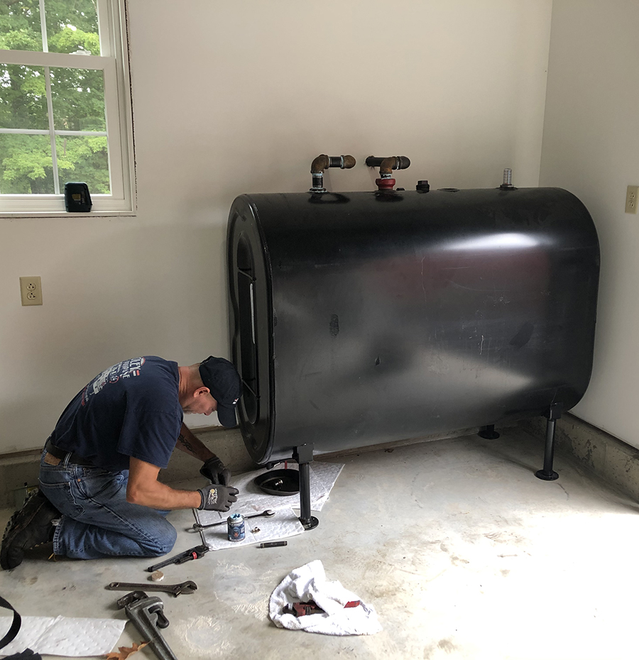 New oil tank installation in a Long Island basement